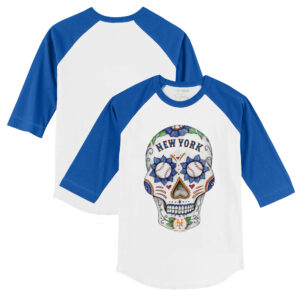 Infant Tiny Turnip White/Royal New York Mets Sugar Skull Raglan 3/4 Sleeve T-Shirt