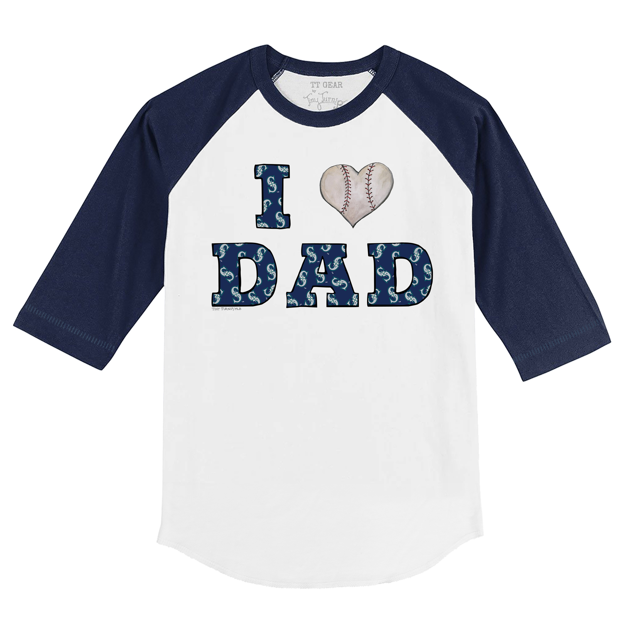 Toddler Tiny Turnip White/Navy Seattle Mariners I Love Dad 3/4-Sleeve Raglan T-Shirt - Image 6