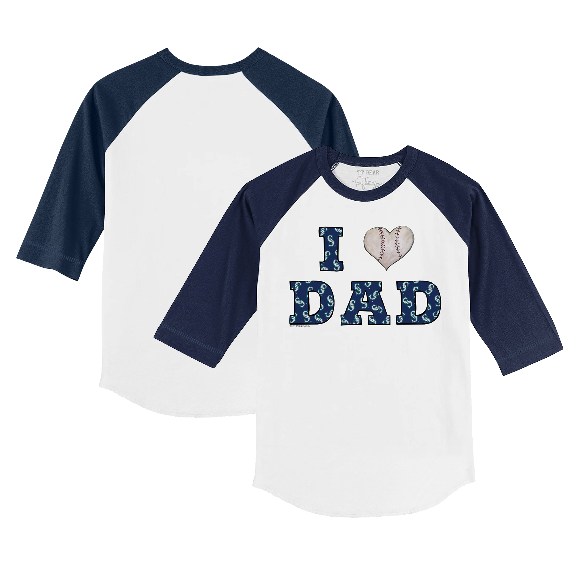 Toddler Tiny Turnip White/Navy Seattle Mariners I Love Dad 3/4-Sleeve Raglan T-Shirt