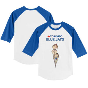Toddler Tiny Turnip White/Royal Toronto Blue Jays Triple Scoop 3/4-Sleeve Raglan T-Shirt