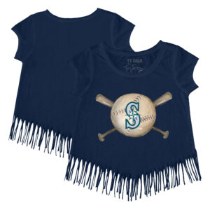 Girls Youth Tiny Turnip Navy Seattle Mariners Baseball Cross Bats Fringe T-Shirt