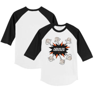 Youth Tiny Turnip White/Black Baltimore Orioles Baseball Pow 3/4-Sleeve Raglan T-Shirt