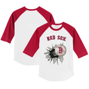 Youth Tiny Turnip White/Red Boston Red Sox Baseball Tear 3/4-Sleeve Raglan T-Shirt