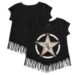 Girls Youth Tiny Turnip Black Chicago White Sox Military Star Fringe T-Shirt