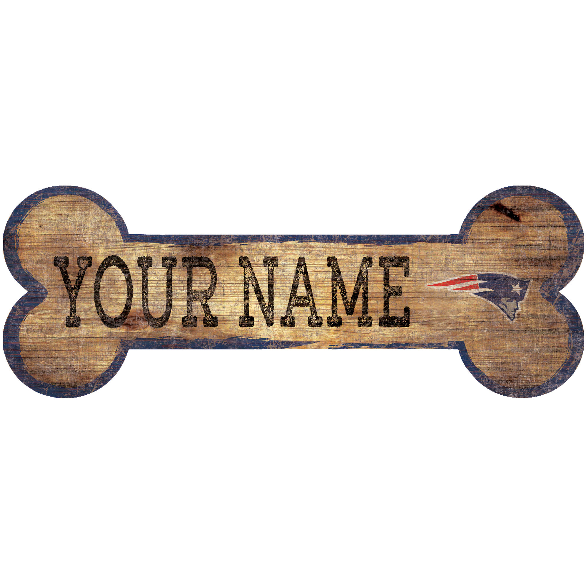 New England Patriots 12" x 6" Personalized Dog Bone Sign