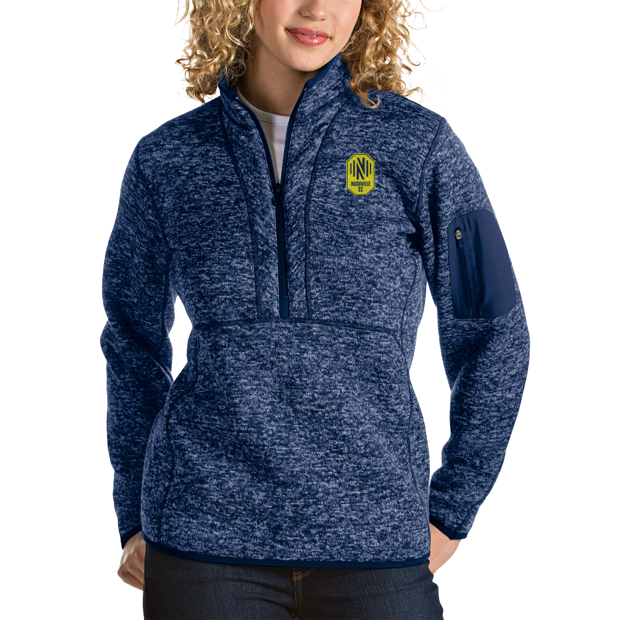 Women's Antigua Navy Nashville SC Fortune Quarter-Zip Pullover Jacket