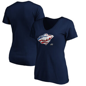 Women's Navy Minnesota Wild Banner Wave Logo V-Neck T-Shirt T-Shirt