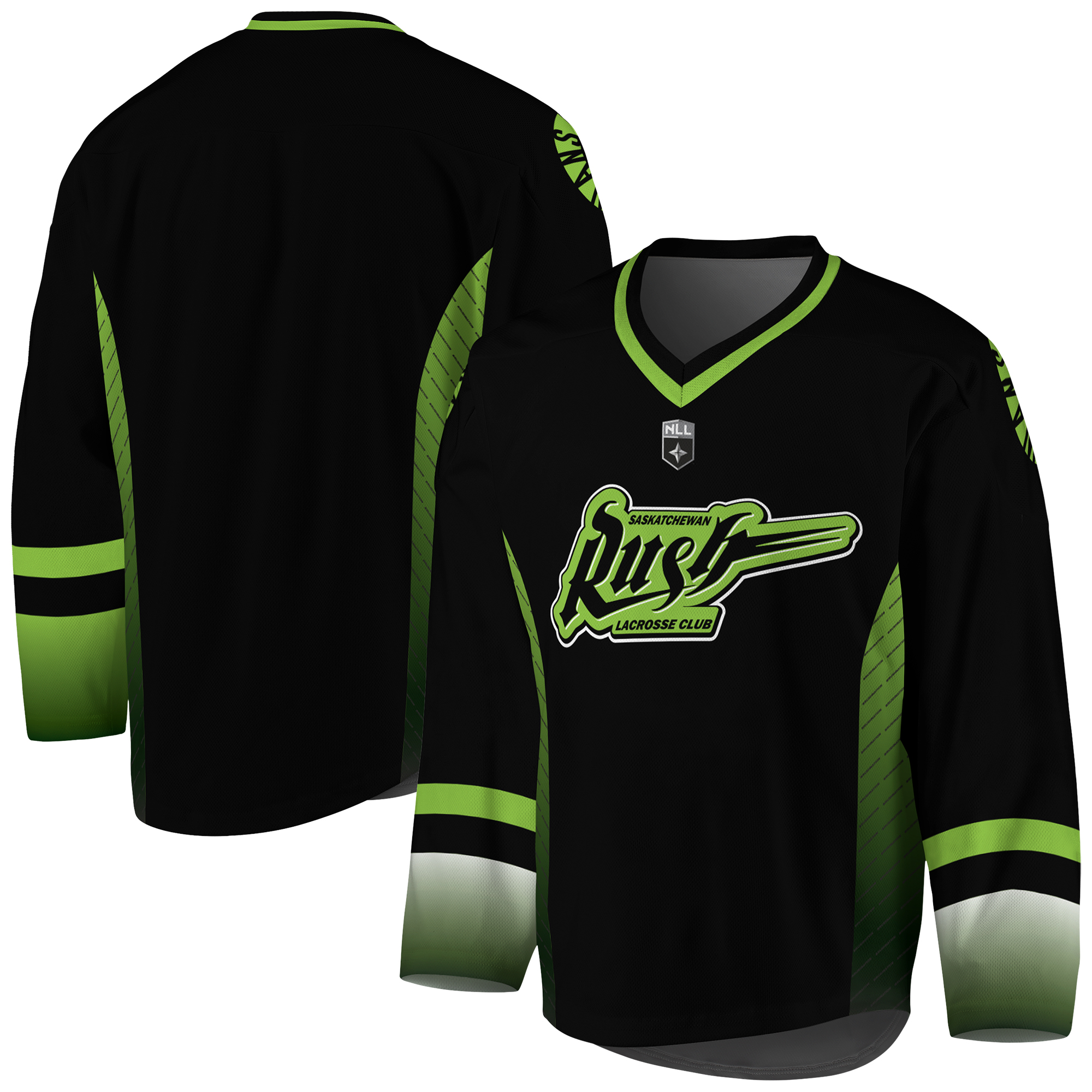 Youth Black/Kelly Green Saskatchewan Rush Replica Jersey - Image 5