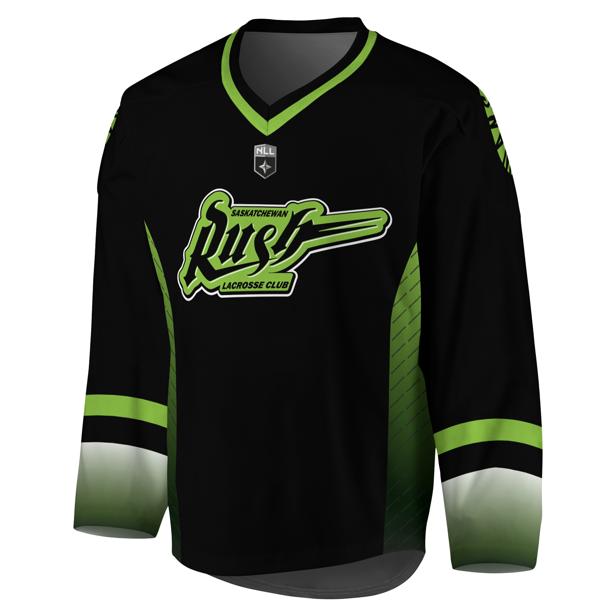 Youth Black/Kelly Green Saskatchewan Rush Replica Jersey - Image 6