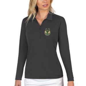 Women's Antigua Gray Milwaukee Bucks Tribute Long Sleeve Polo