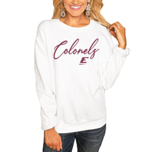 Women's White Eastern Kentucky Colonels Win the Day Pullover Sweatshirt