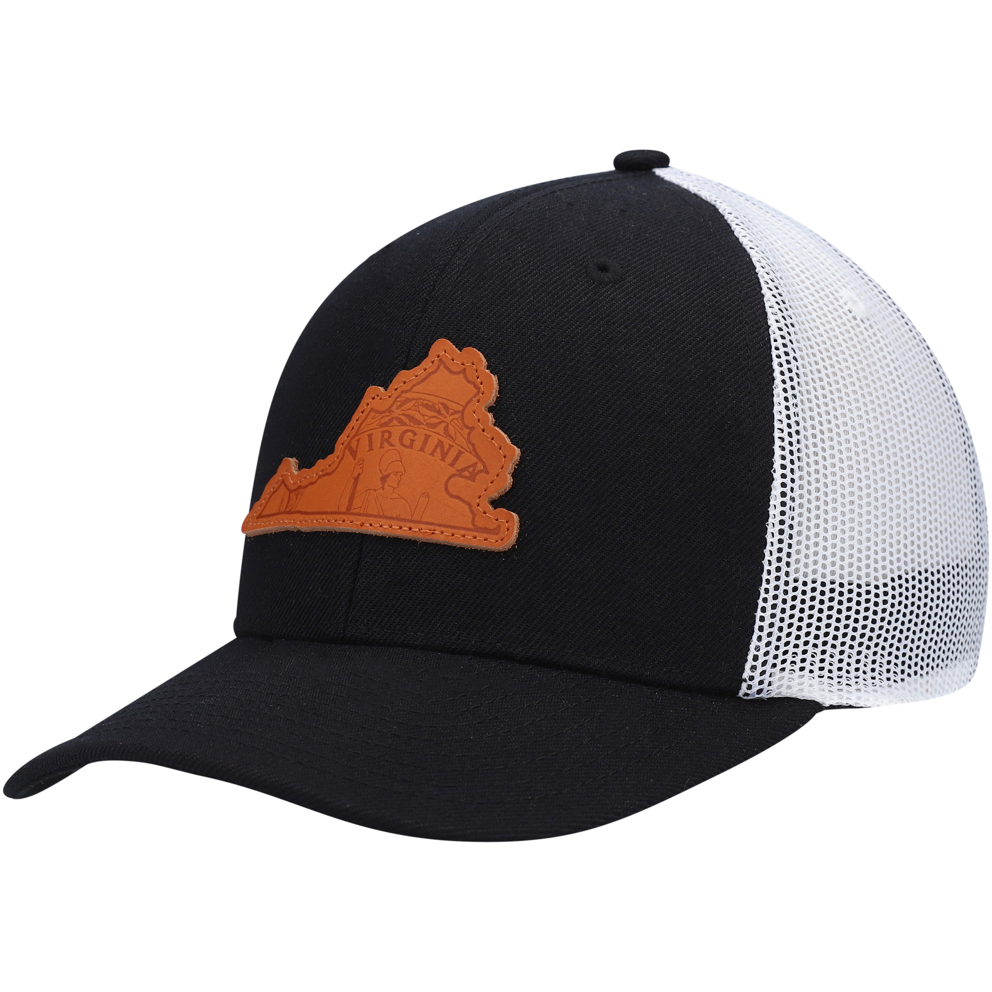 Men's Local Crowns Black Virginia Leather State Applique Trucker Snapback Hat