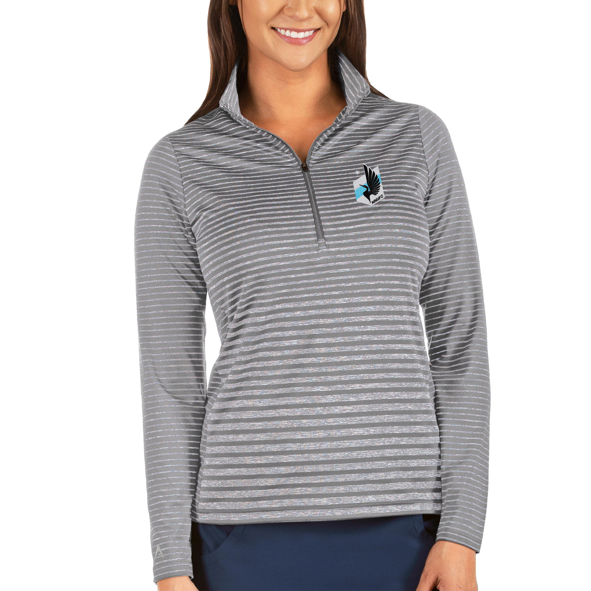 Women's Antigua Heathered Gray Minnesota United FC Pace Half-Zip Pullover Jacket
