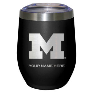 Black Michigan Wolverines 12oz. Personalized Etched Stemless Tumbler