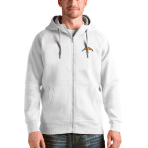 Men's Antigua White Los Angeles Chargers Wordmark Victory Full-Zip Hoodie