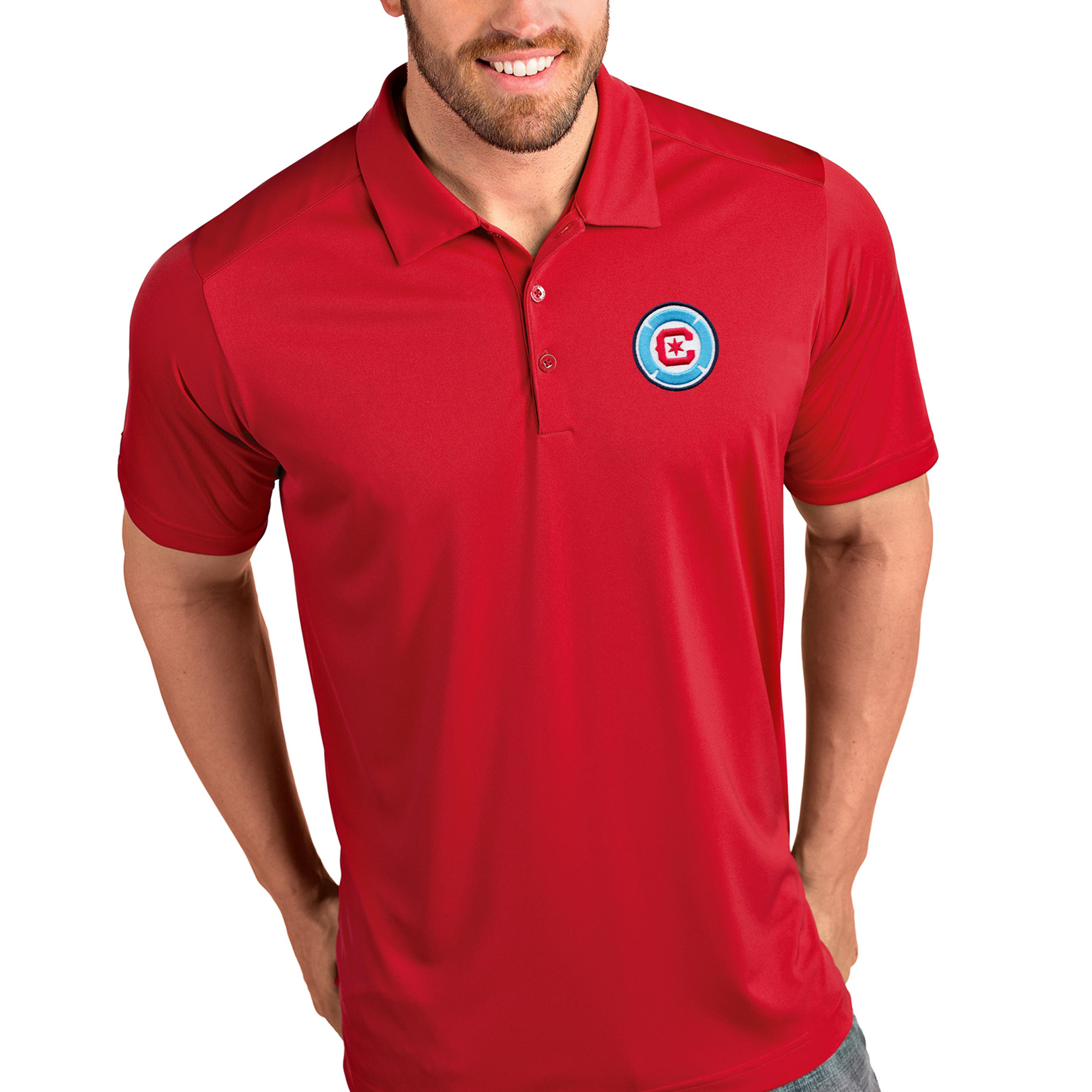 Men's Antigua Red Chicago Fire Logo Tribute Polo
