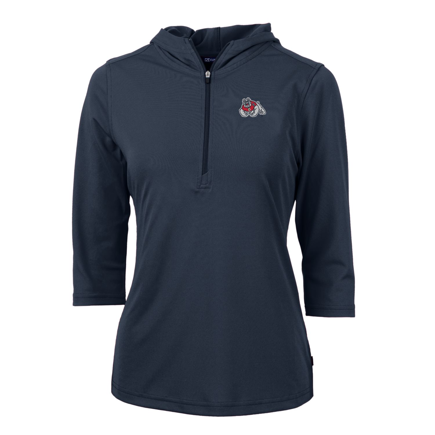 Women's Cutter & Buck Navy Fresno State Bulldogs Virtue Eco Pique Half-Zip 3/4 Sleeve Pullover Hoodie