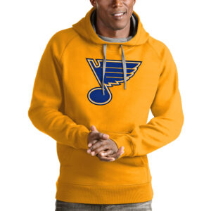 Men's Antigua Gold St. Louis Blues Logo Victory Pullover Hoodie