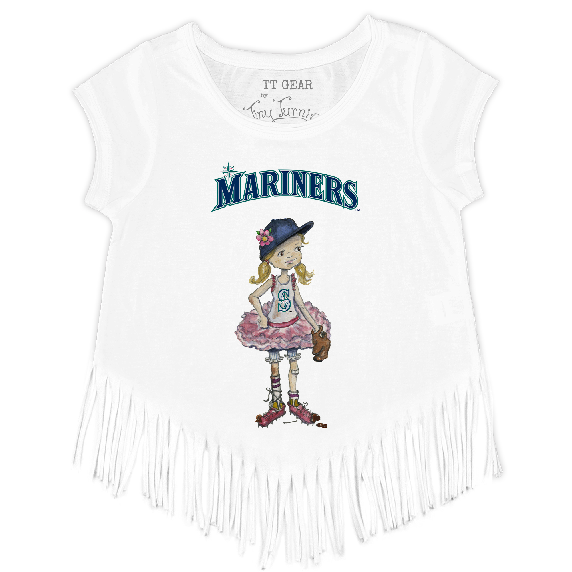 Girls Youth Tiny Turnip White Seattle Mariners Babes Fringe T-Shirt