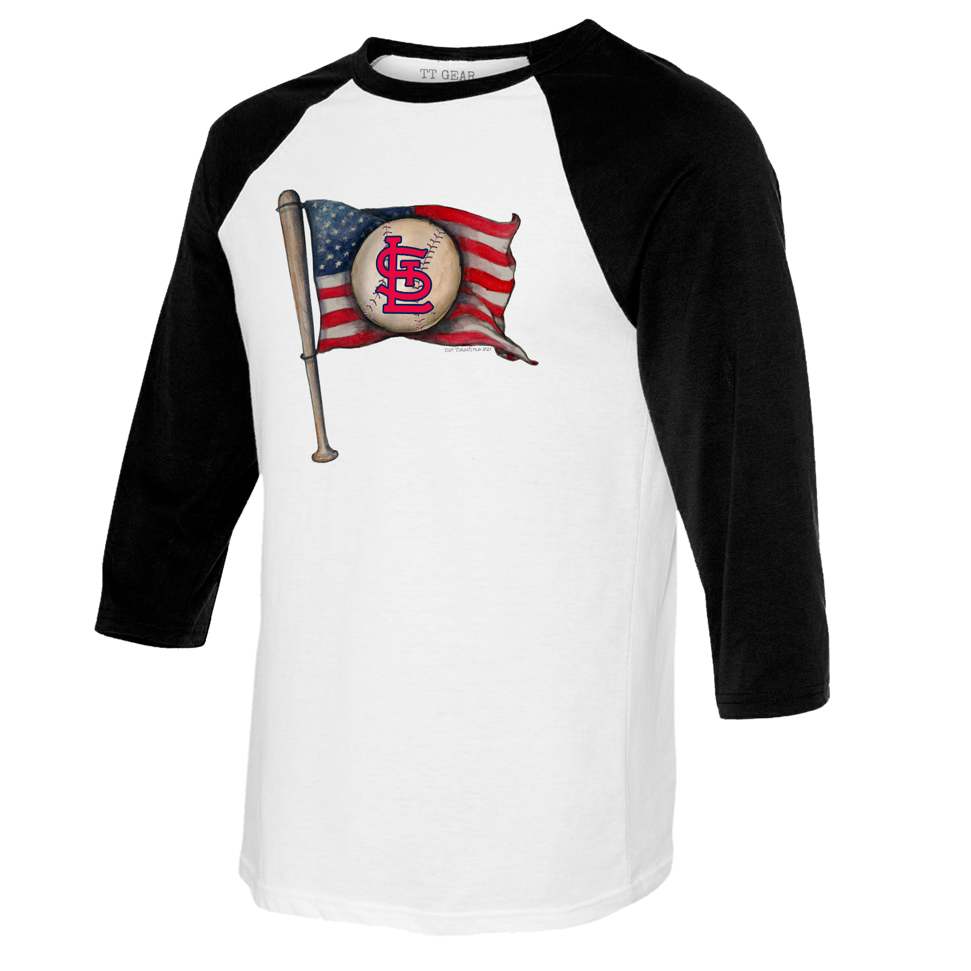 Women's Tiny Turnip White/Black St. Louis Cardinals Baseball Flag Raglan 3/4 Sleeve T-Shirt - Image 3