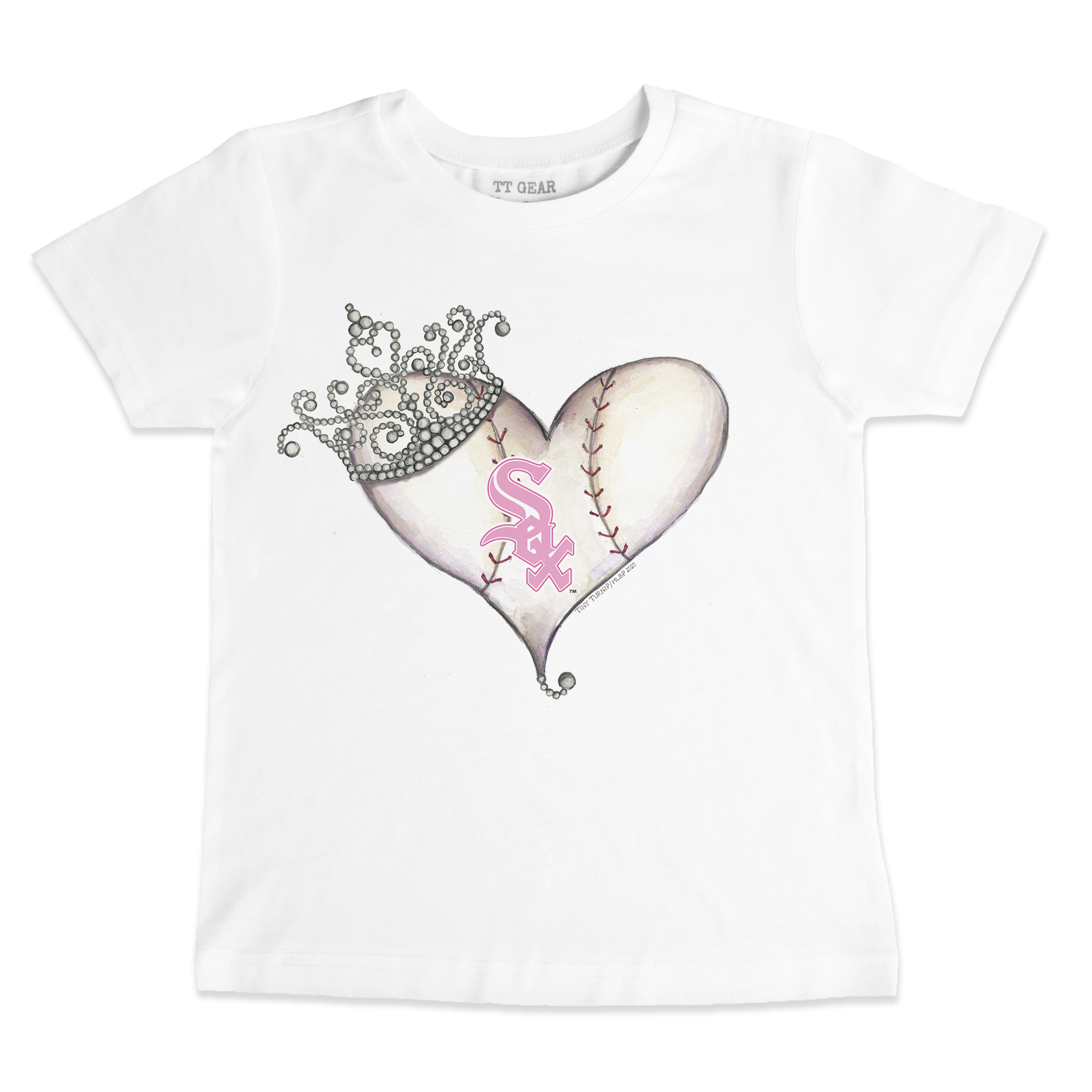 Toddler Tiny Turnip White Chicago White Sox Baseball Tiara Heart T-Shirt