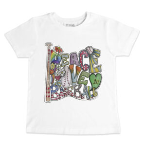 Toddler Tiny Turnip White Athletics Peace Love Baseball T-Shirt