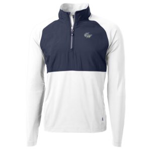 Men's Cutter & Buck White/Navy George Washington University Adapt Eco Knit Hybrid Recycled Quarter-Zip Pullover Top