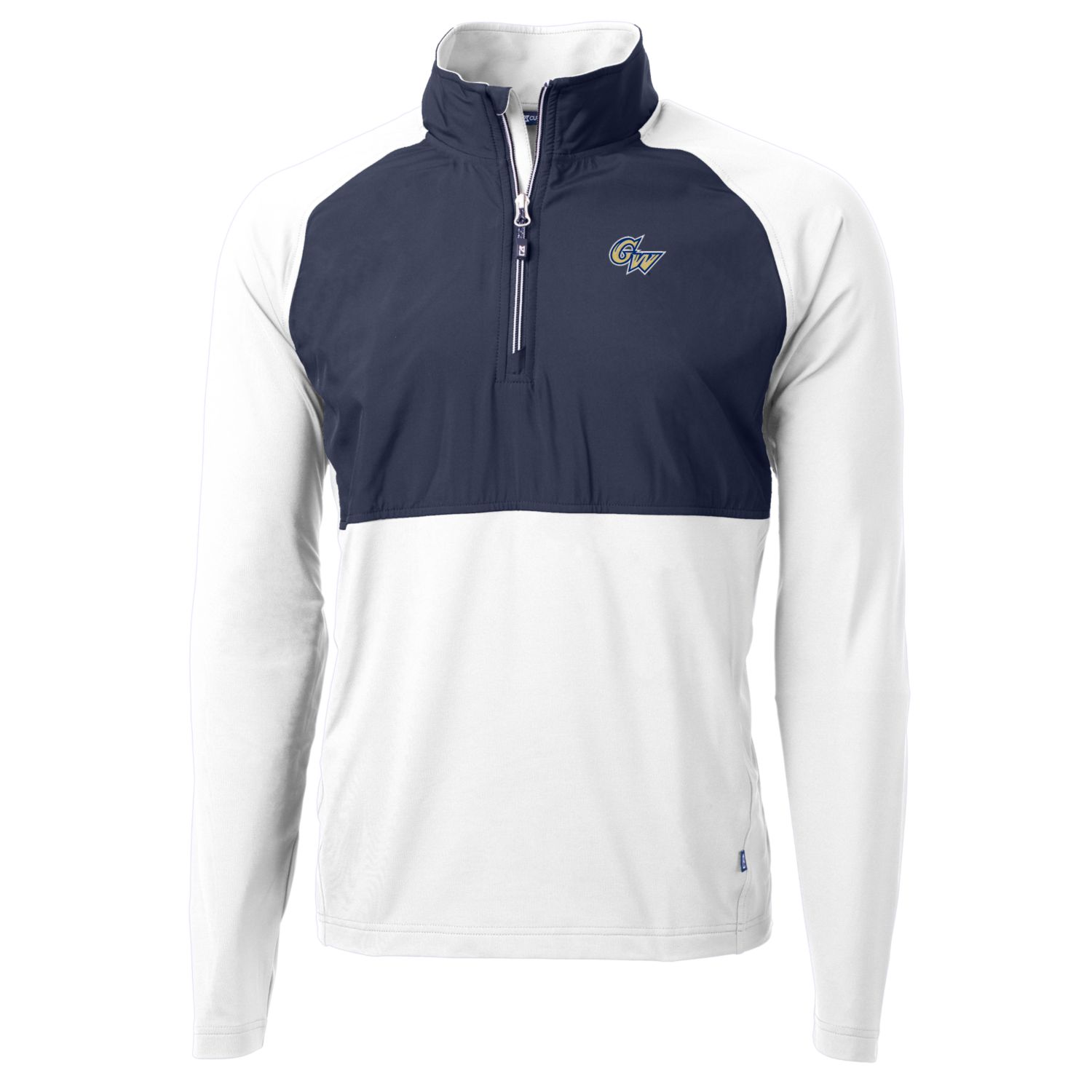 Men's Cutter & Buck White/Navy George Washington University Adapt Eco Knit Hybrid Recycled Quarter-Zip Pullover Top