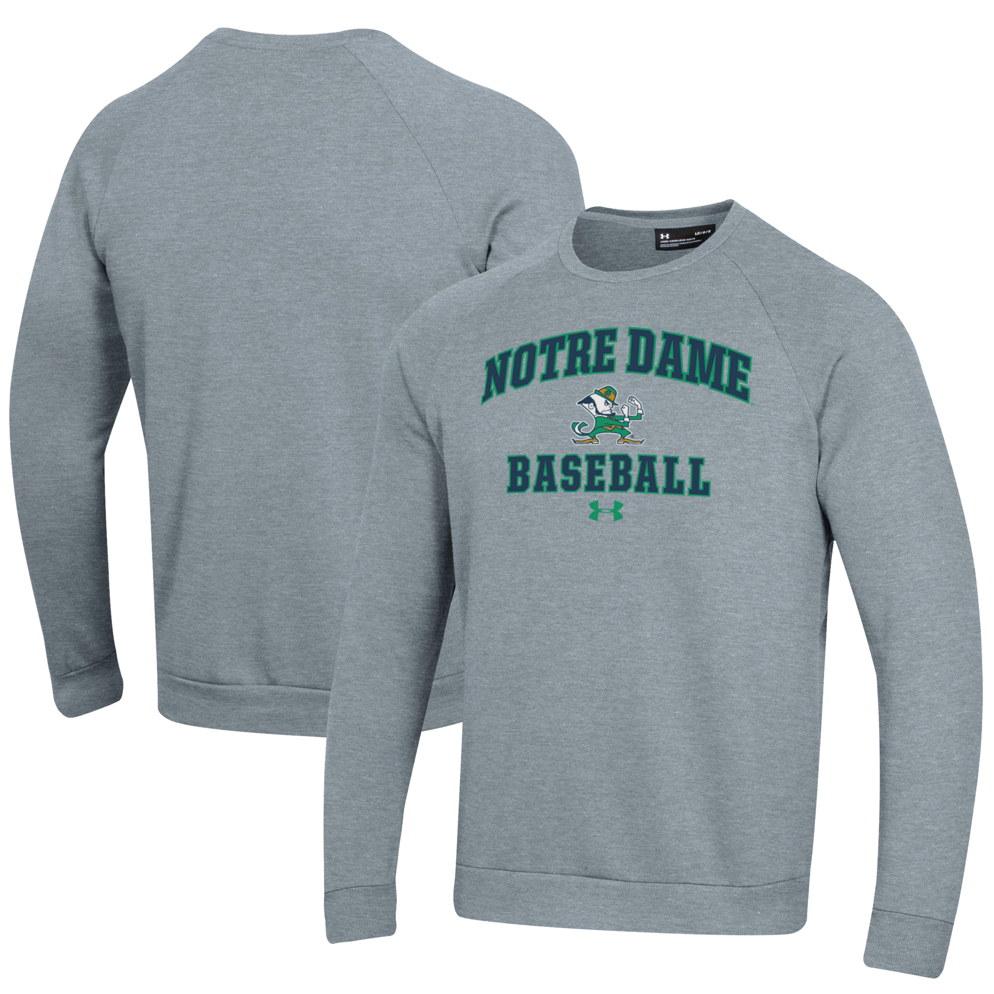 Men's Under Armour Gray Notre Dame Fighting Irish Baseball All Day Arch Fleece Pullover Sweatshirt - Image 2