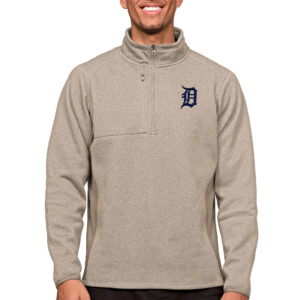 Men's Antigua Oatmeal Detroit Tigers Course Quarter-Zip Pullover Top