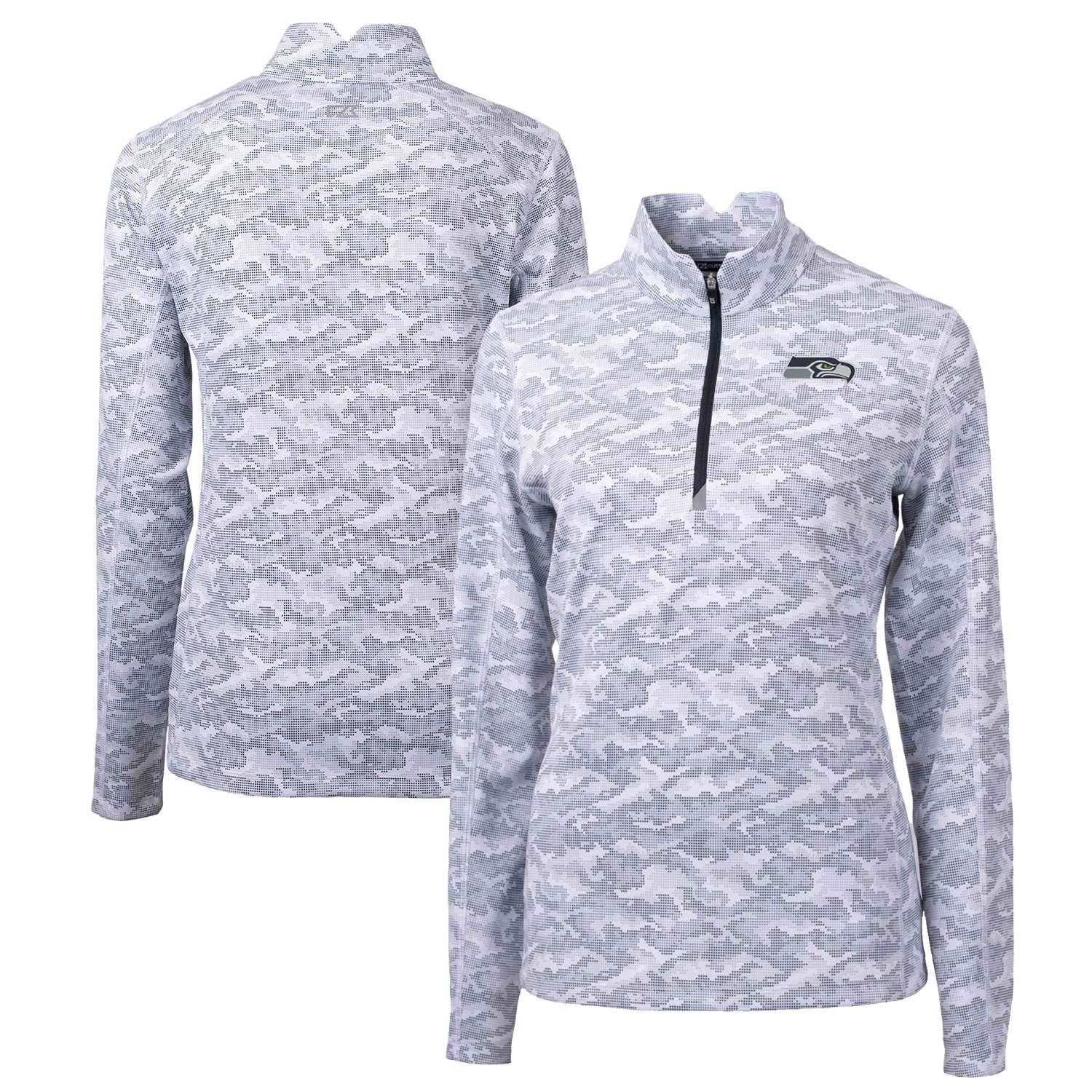 Women's Cutter & Buck Charcoal Seattle Seahawks Traverse Camo Print Stretch Quarter-Zip Pullover Top