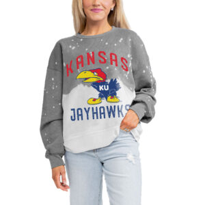 Women's Gameday Couture Gray Kansas Jayhawks Twice As Nice Faded Crewneck Sweatshirt