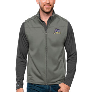 Men's Antigua Steel James Madison Dukes Links Full-Zip Golf Vest