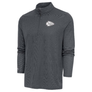 Men's Antigua Heather Charcoal Kansas City Chiefs Metallic Logo Epic Quarter-Zip Pullover Top