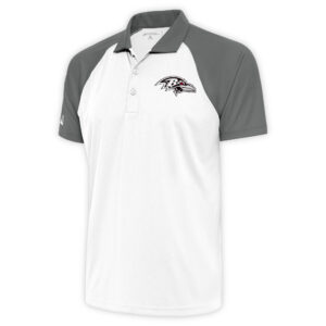 Men's Antigua White/Gray Baltimore Ravens Metallic Logo Nova Polo