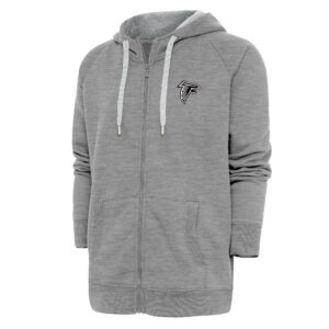 Men's Antigua Heather Gray Atlanta Falcons Metallic Logo Victory Full-Zip Hoodie