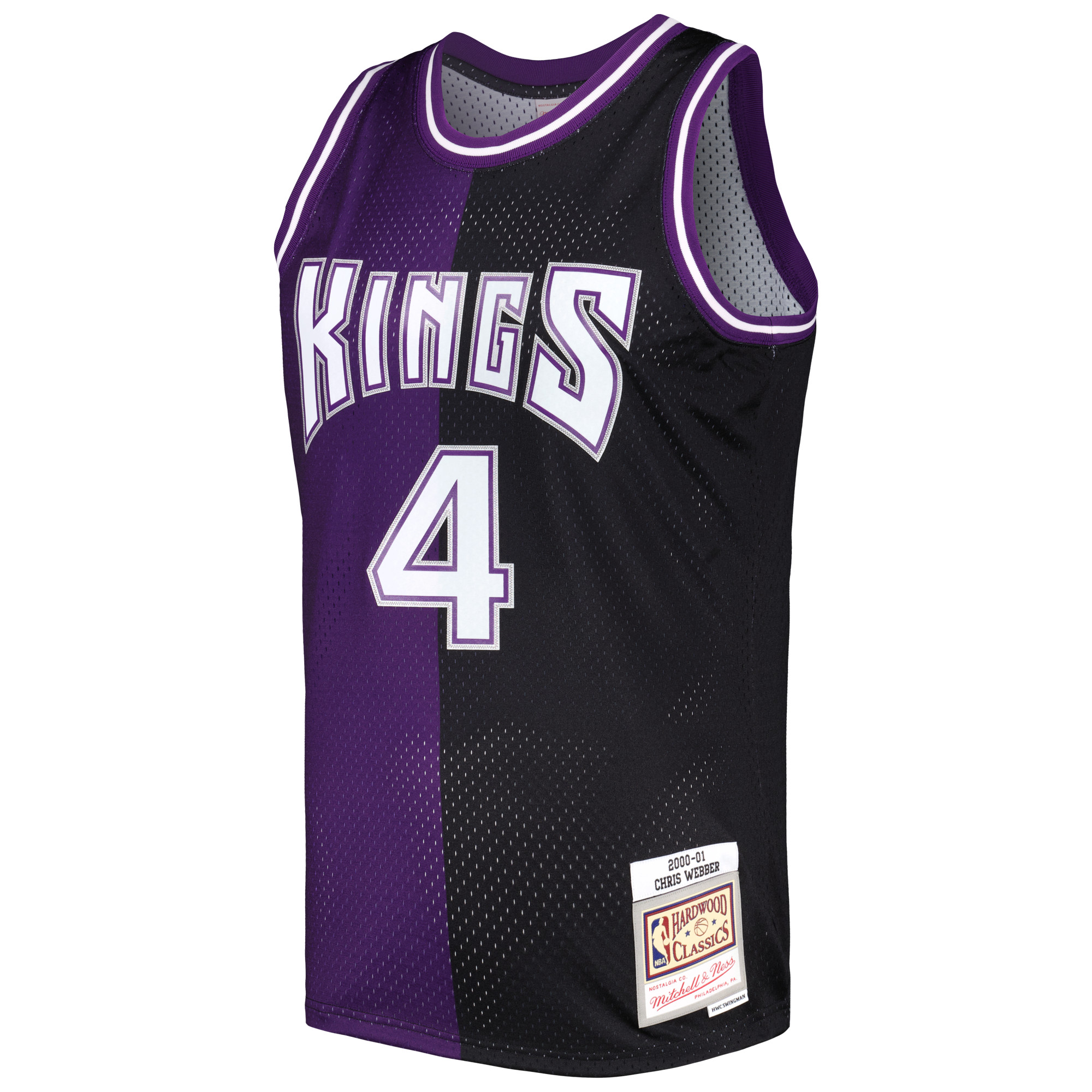 Men's Mitchell & Ness Chris Webber Purple/Black Sacramento Kings Hardwood Classics 2000/01 Split Swingman Jersey - Image 7