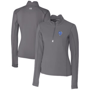Women's Cutter & Buck Steel Los Angeles Rams Throwback Logo Traverse Stretch Quarter-Zip Pullover Top