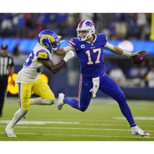Josh Allen Buffalo Bills Unsigned Stiff-Arming Horizontal Photograph