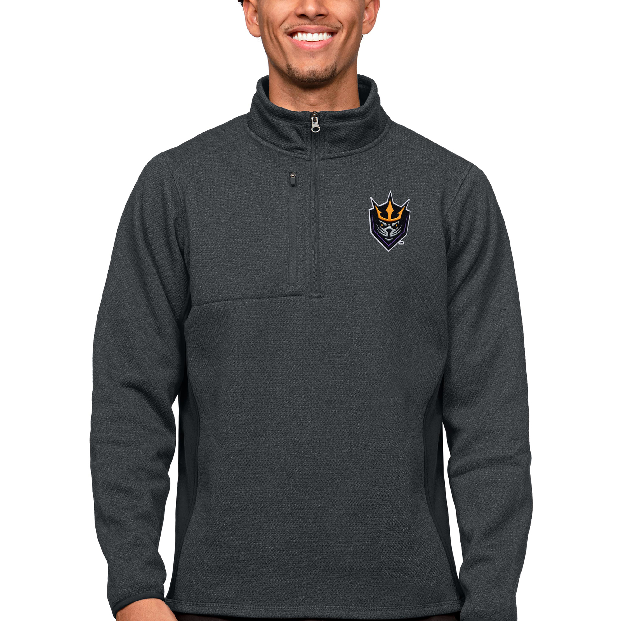 Men's Antigua Heather Charcoal San Diego Seals Course Quarter-Zip Pullover Top