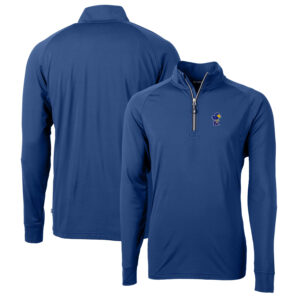Men's Cutter & Buck Royal Kansas Jayhawks Adapt Eco Knit Stretch Recycled Quarter-Zip Pullover Top