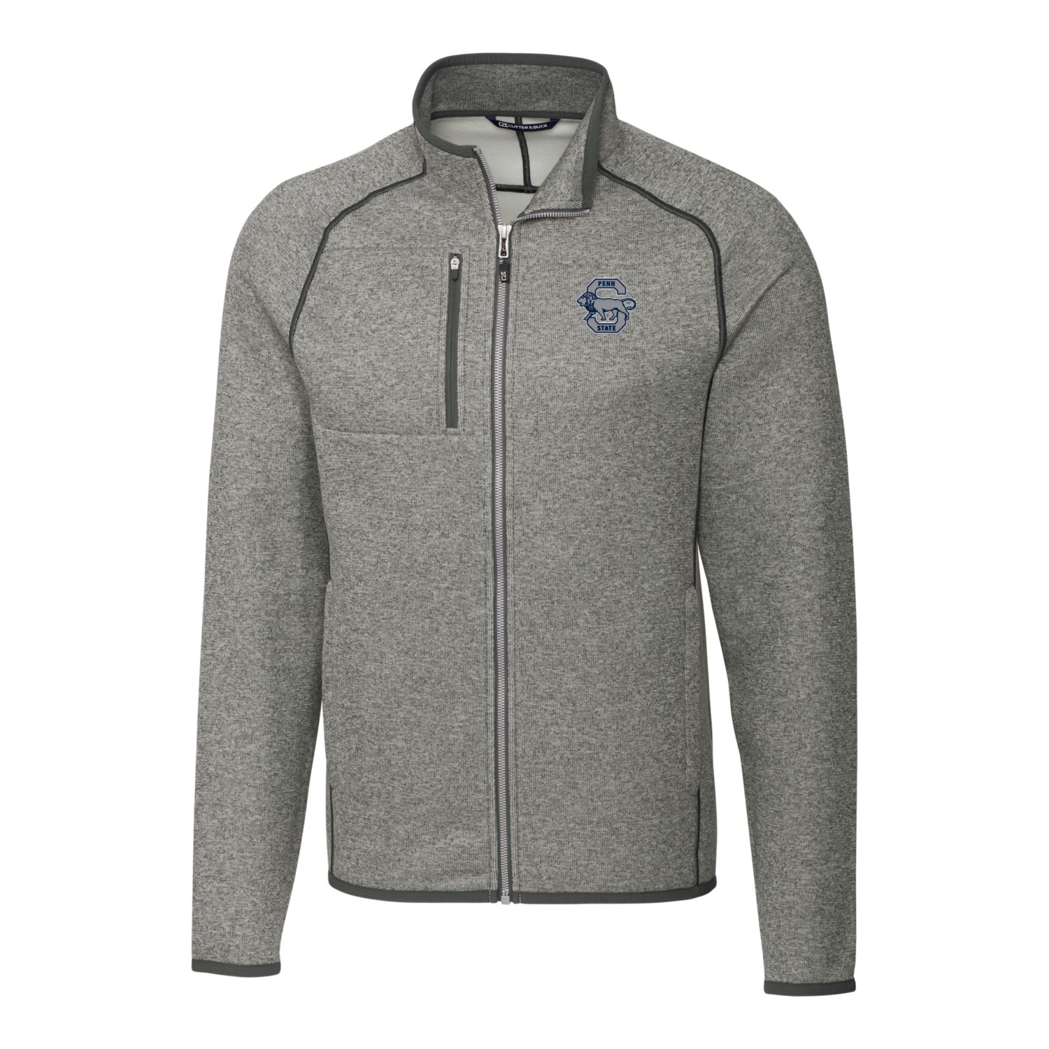 Men's Cutter & Buck Heather Gray Penn State Nittany Lions Mainsail Sweater-Knit Full-Zip Jacket - Image 6