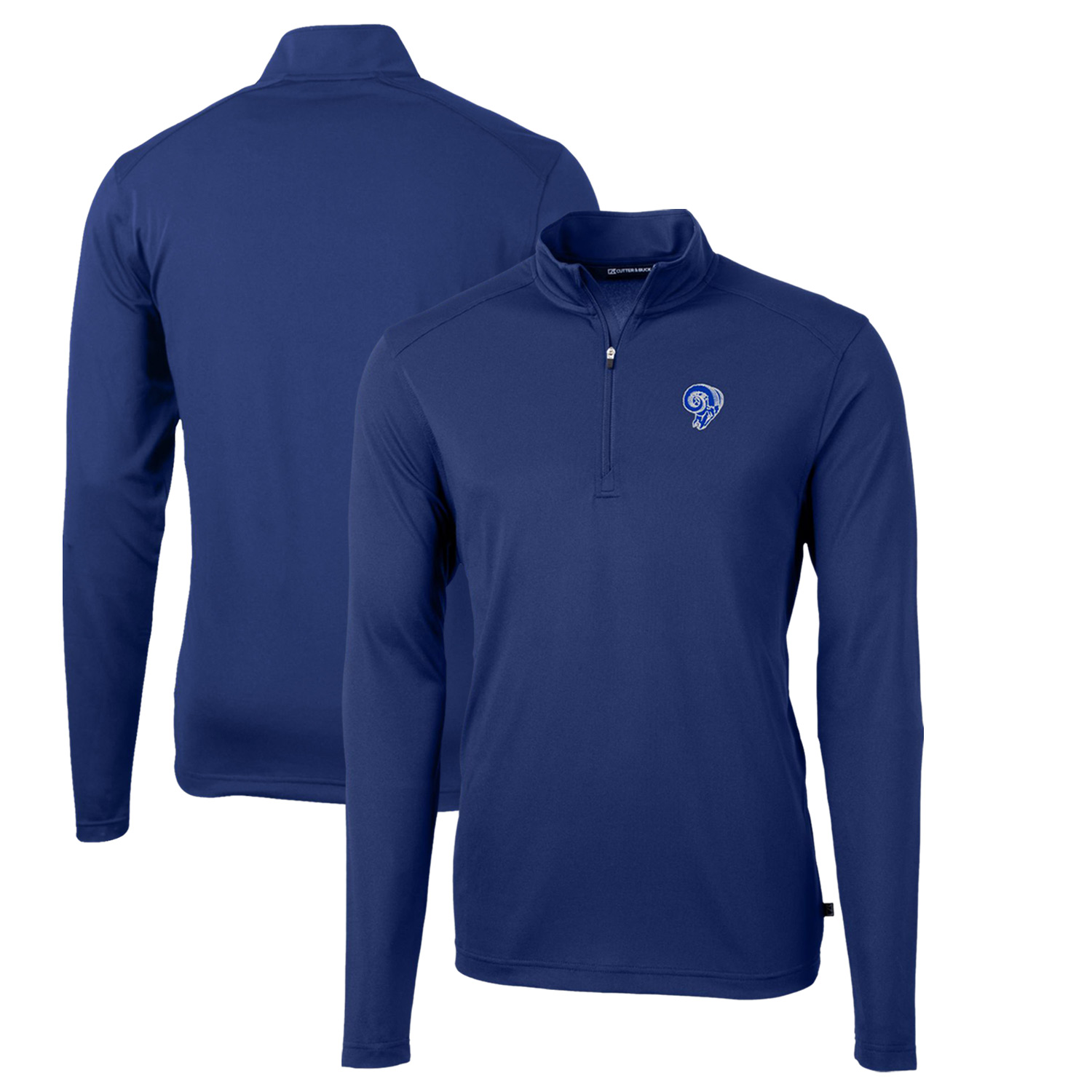 Men's Cutter & Buck Royal Los Angeles Rams Throwback Logo Virtue Eco Pique Recycled Quarter-Zip Big & Tall Pullover Top - Image 5