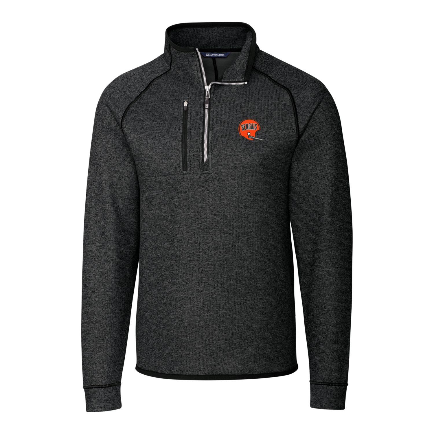 Men's Cutter & Buck Heather Charcoal Cincinnati Bengals Throwback Logo Mainsail Sweater-Knit Half-Zip Pullover Jacket - Image 3