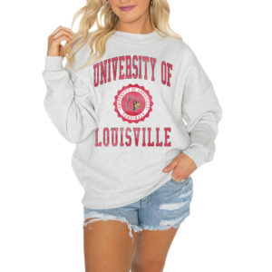 Women's Gameday Couture Steel Louisville Cardinals Good Vibes Premium Fleece Drop Shoulder Pullover Sweatshirt