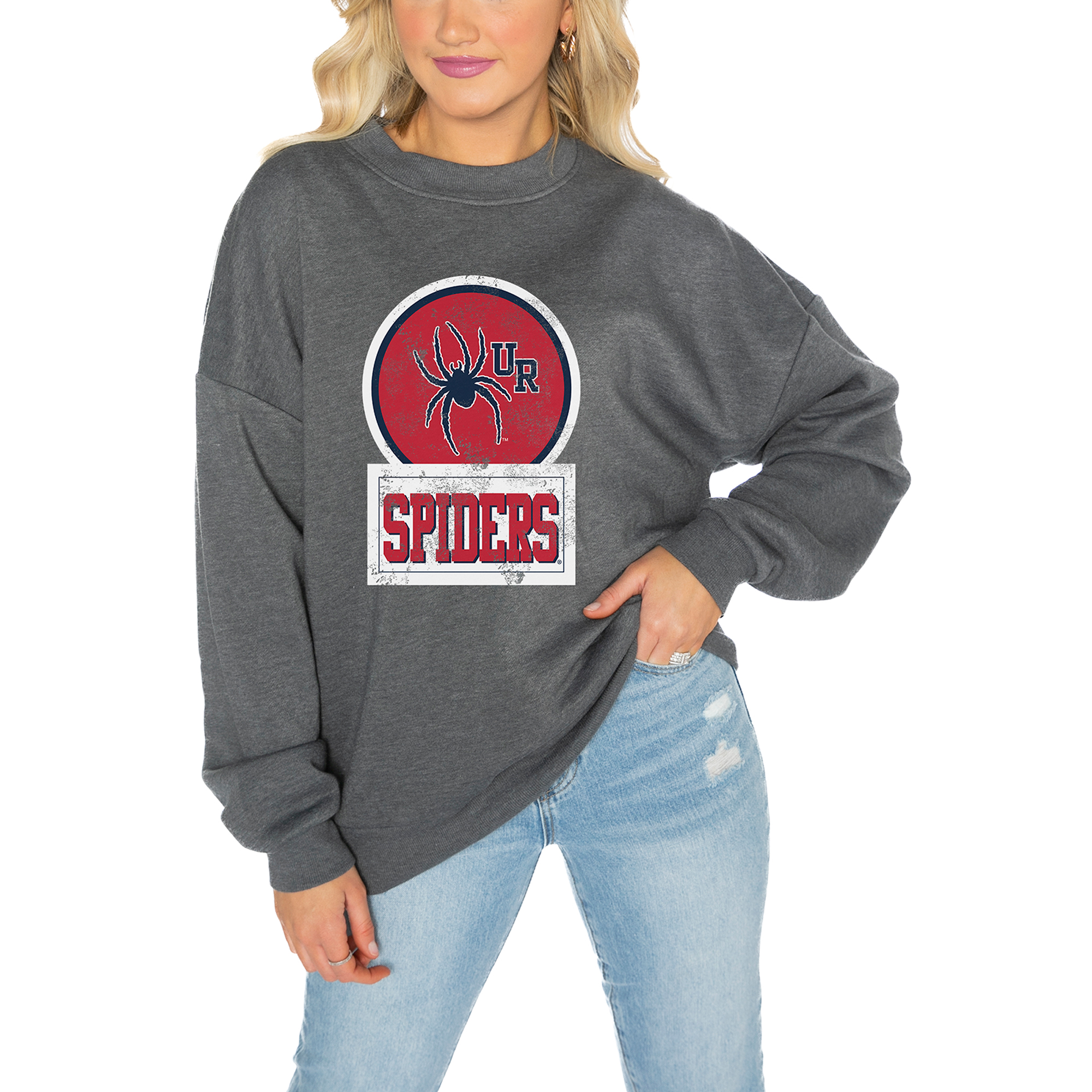 Women's Gameday Couture Charcoal Richmond Spiders Drop Shoulder Fleece Drop Pullover Sweatshirt