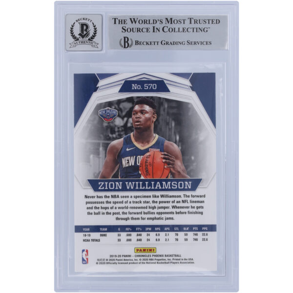 Zion Williamson New Orleans Pelicans Autographed 2019-20 Panini Phoenix 3 #570 Beckett Fanatics Witnessed Authenticated 10 Rookie Card - Image 9