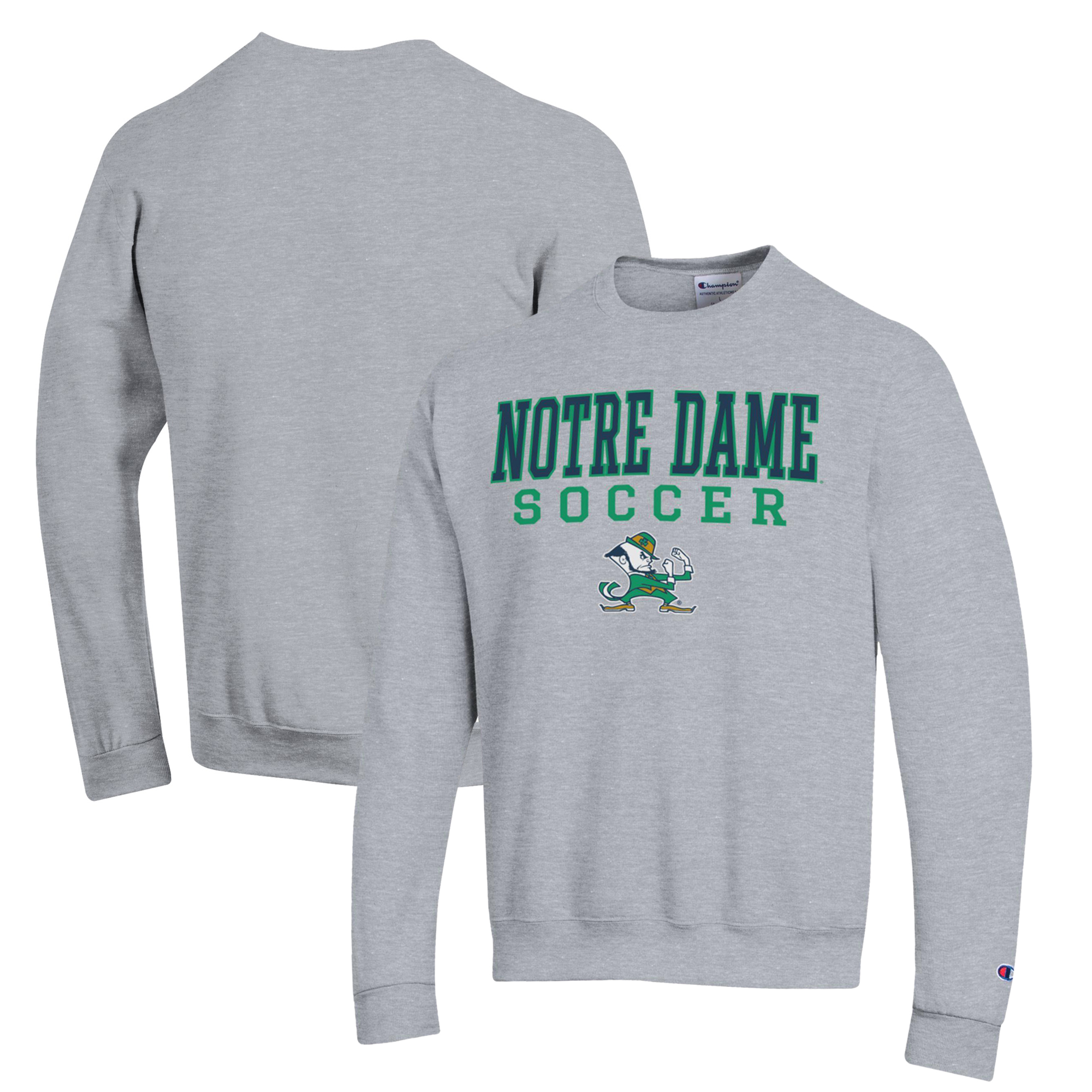 Men's Champion Gray Notre Dame Fighting Irish Soccer Stack Logo Powerblend Pullover Sweatshirt - Image 5