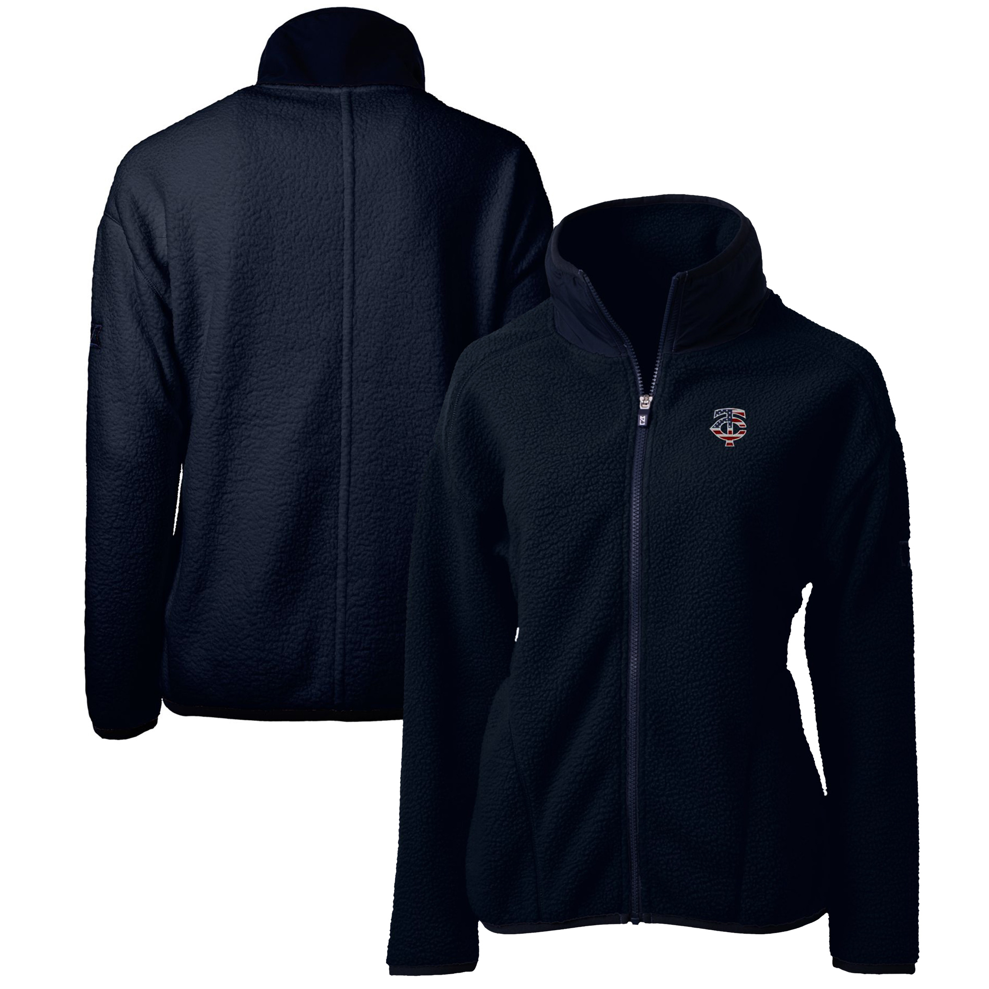 Women's Cutter & Buck Navy Minnesota Twins Americana Logo Cascade Eco Sherpa Full-Zip Fleece Jacket