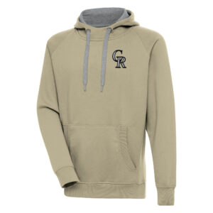 Men's Antigua  Khaki Colorado Rockies Victory Pullover Hoodie